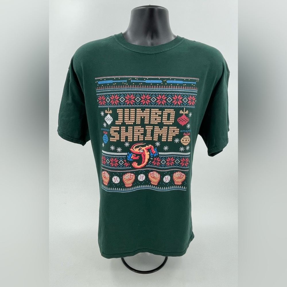 Jacksonville Jumbo Shrimp Ugly Holiday Sweater Minor League Green‎ Shirt XL